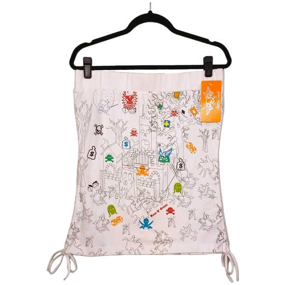 SOUR N CREAM Skull Castle Medieval Colorful Print White Strapless Top XL NWT - Picture 3 of 11